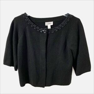 Ann Taylor LOFT Wool Blend Beaded Embellished Around Neck One Button Cardigan 🖤
